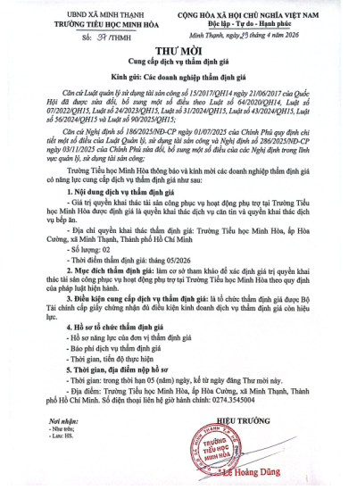 Thư mời cung cấp dịch vụ thẩm định gi